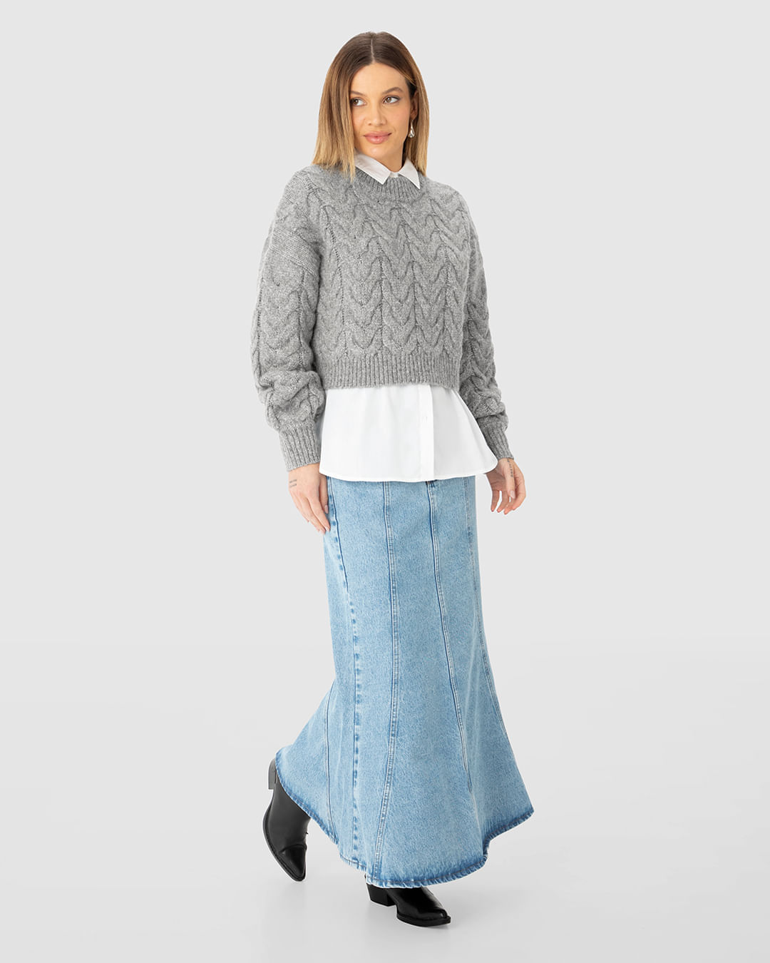 Suéter Feminino Gola Alta Em Tricô Trançado - ENFIM