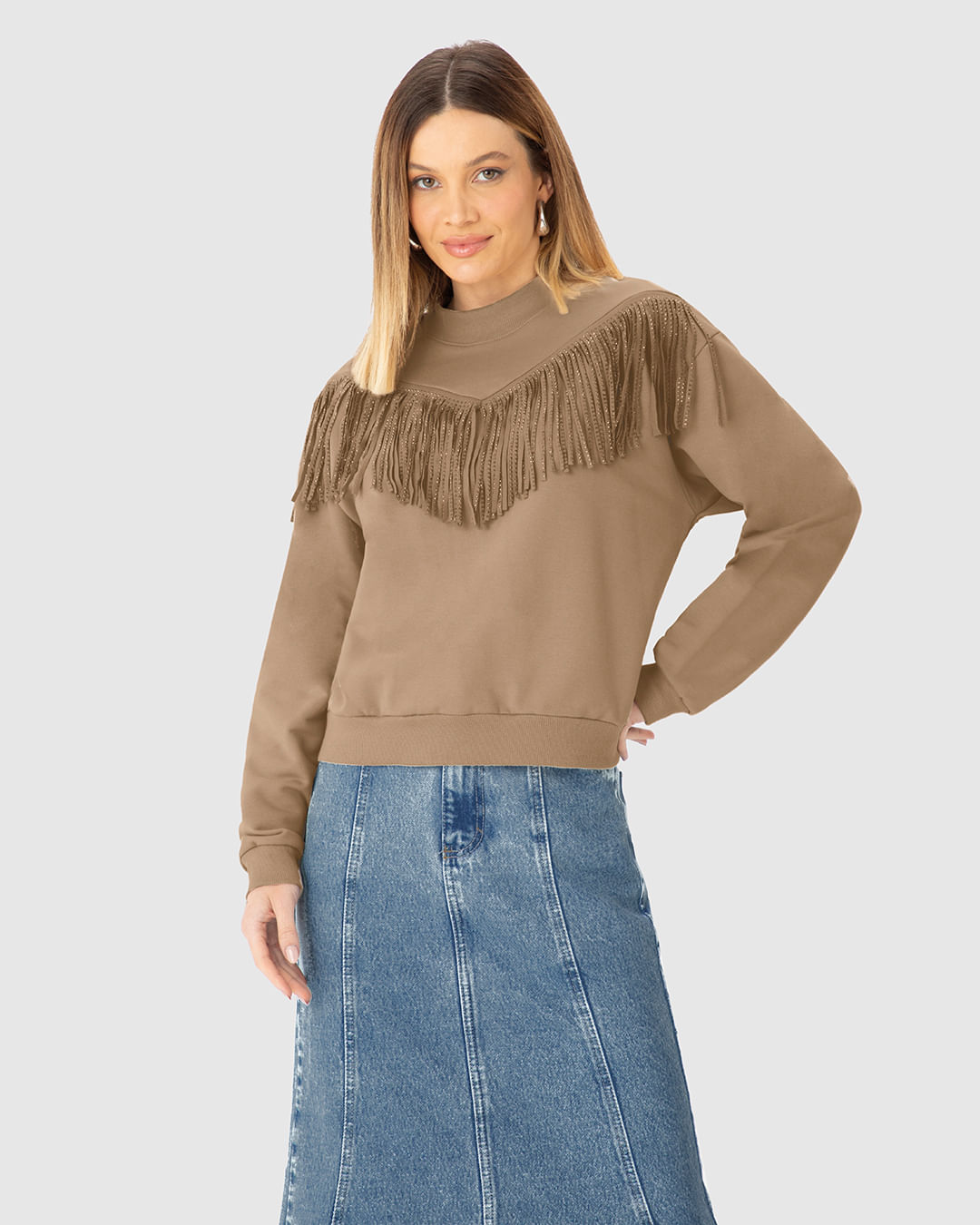 Blusão Amplo Feminino com Franjas em Moletom Flanelado - ENFIM