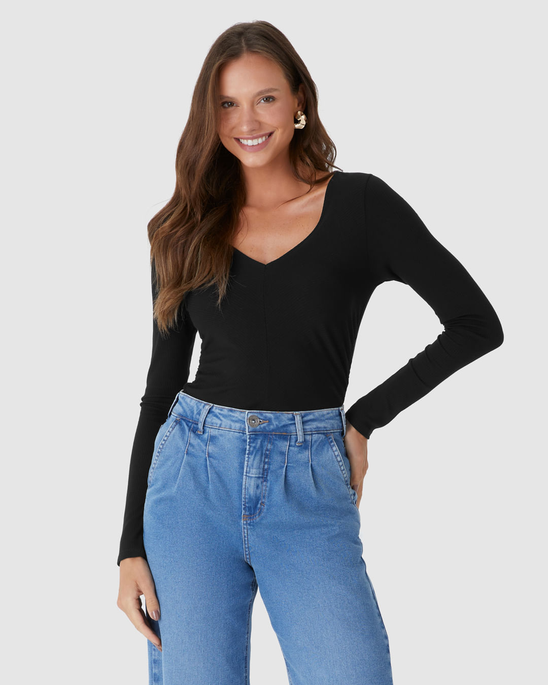 Blusa Justa Feminina Duas Formas De Uso Em Malha Viscose Canelada