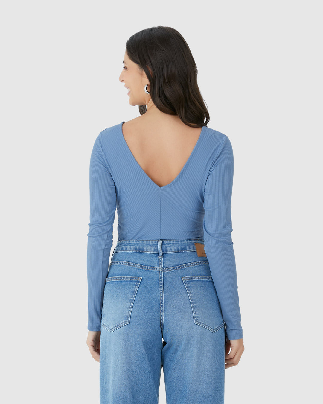 Blusa Justa Feminina Duas Formas De Uso Em Malha Viscose Canelada - Imagem 6