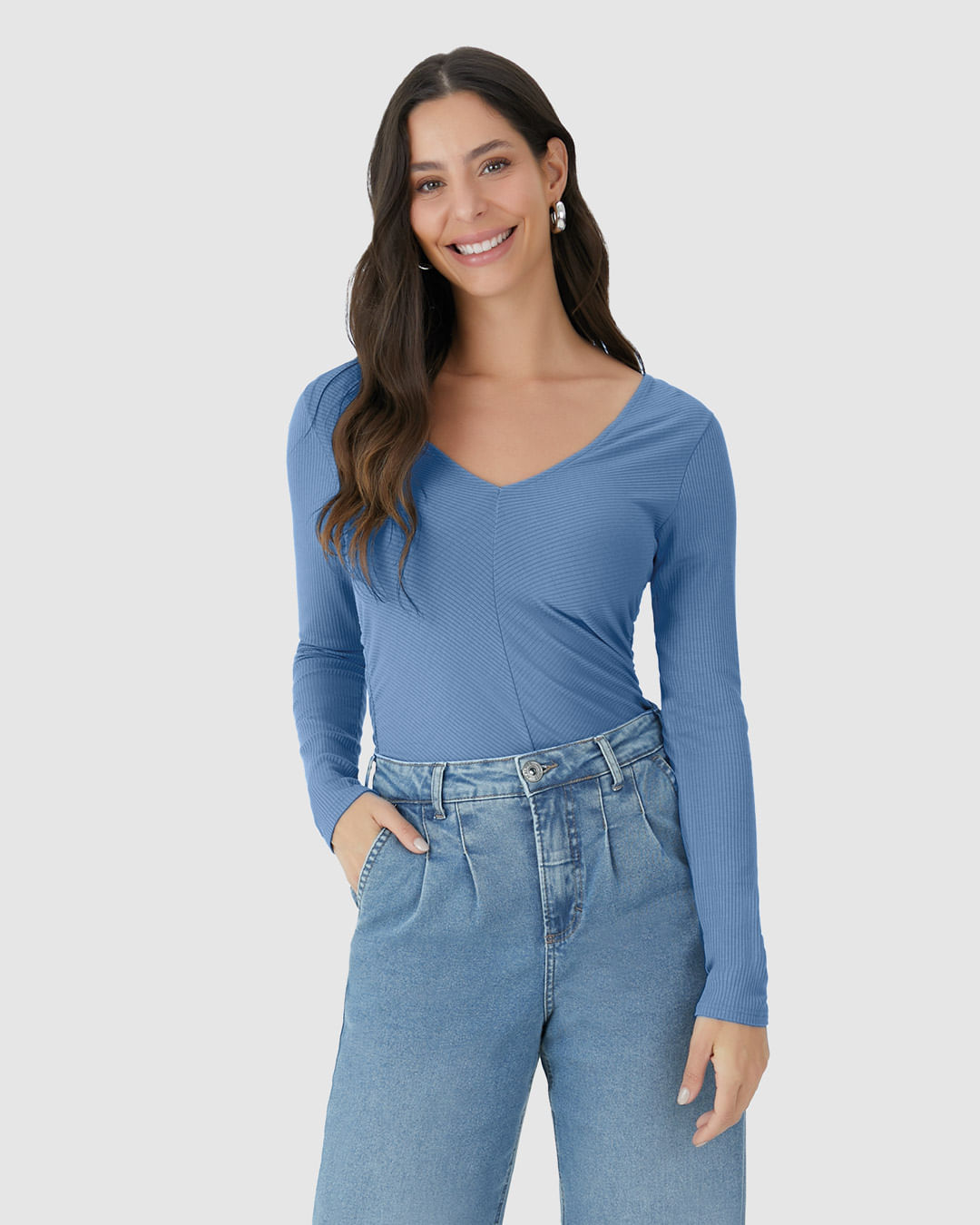 Blusa Justa Feminina Duas Formas De Uso Em Malha Viscose Canelada - Imagem 7