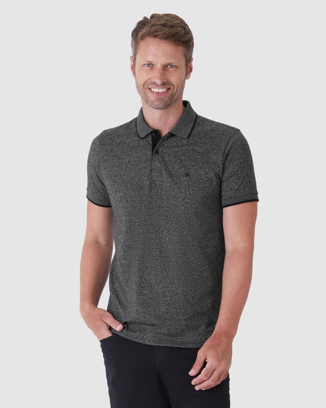 Camisa Polo Básica Masculina Slim Em Malha Rajada