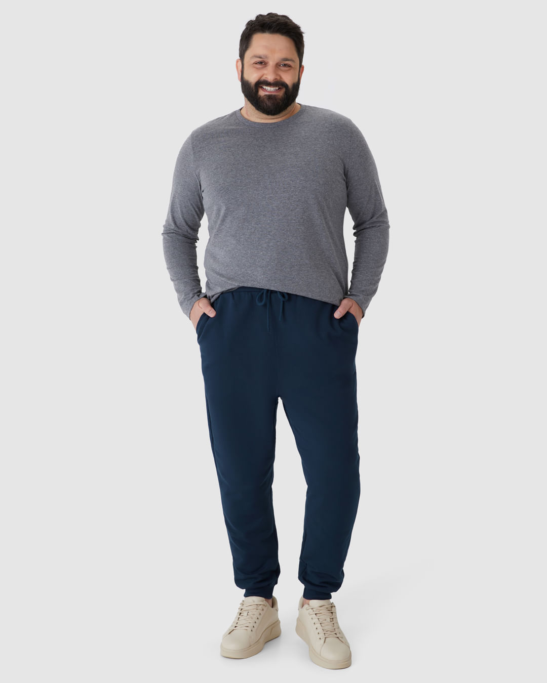 Calça Básica Masculina Jogger Plus Size Em Moletom Flanelado
