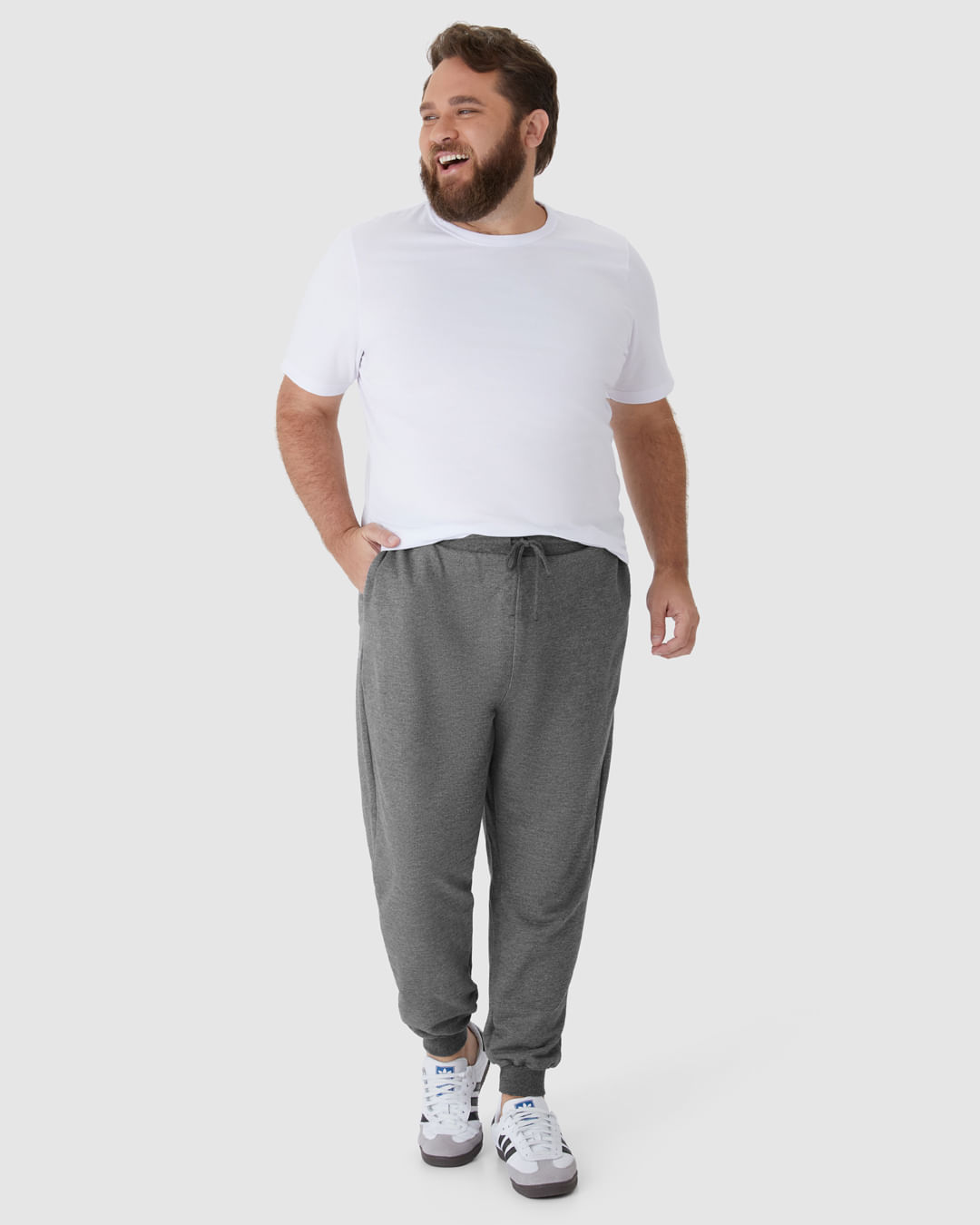 Calça Básica Masculina Plus Size Jogger Em Moletom