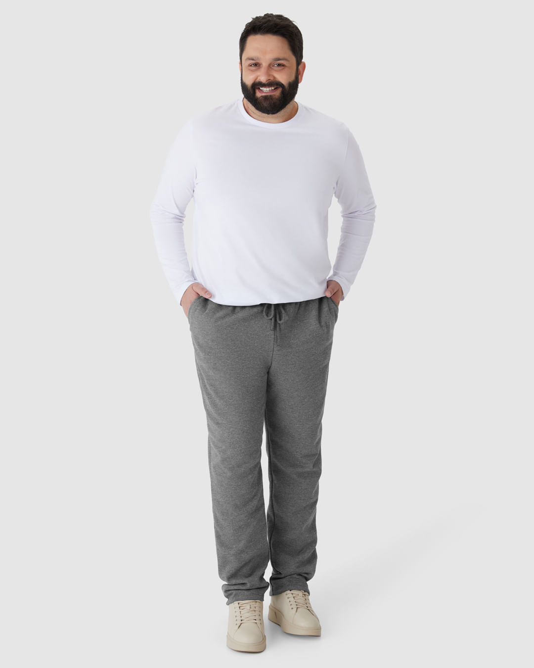 Calça Básica Masculina Plus Size Em Moletom Flanelado