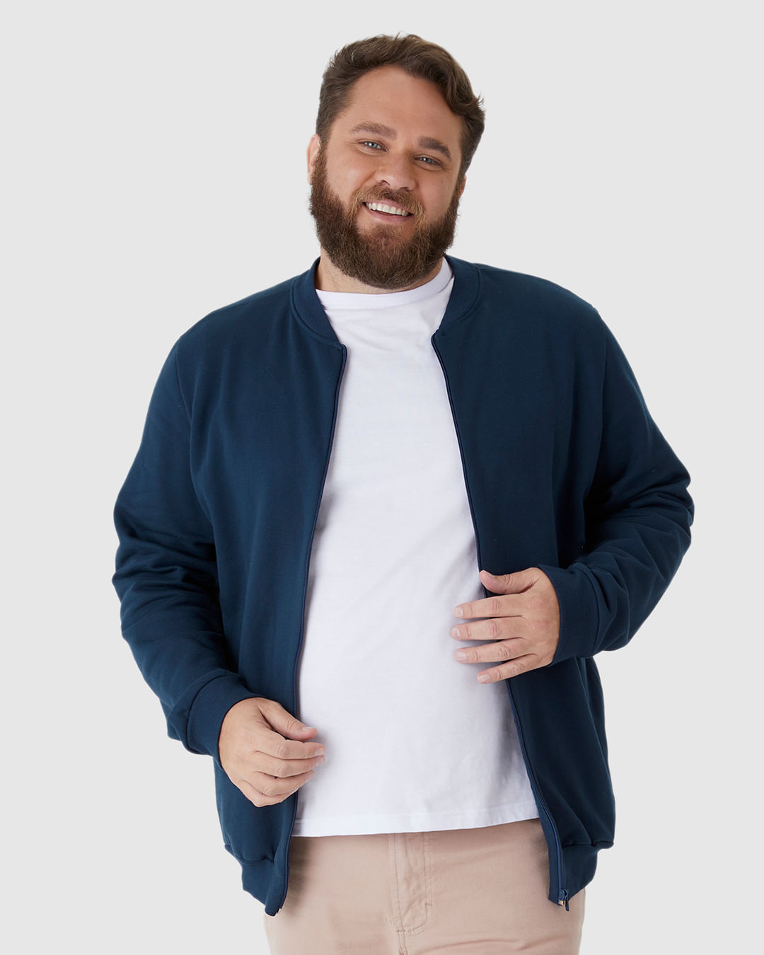 Jaqueta Básica Masculina Plus Size Com Zíper Em Moletom Flanelado