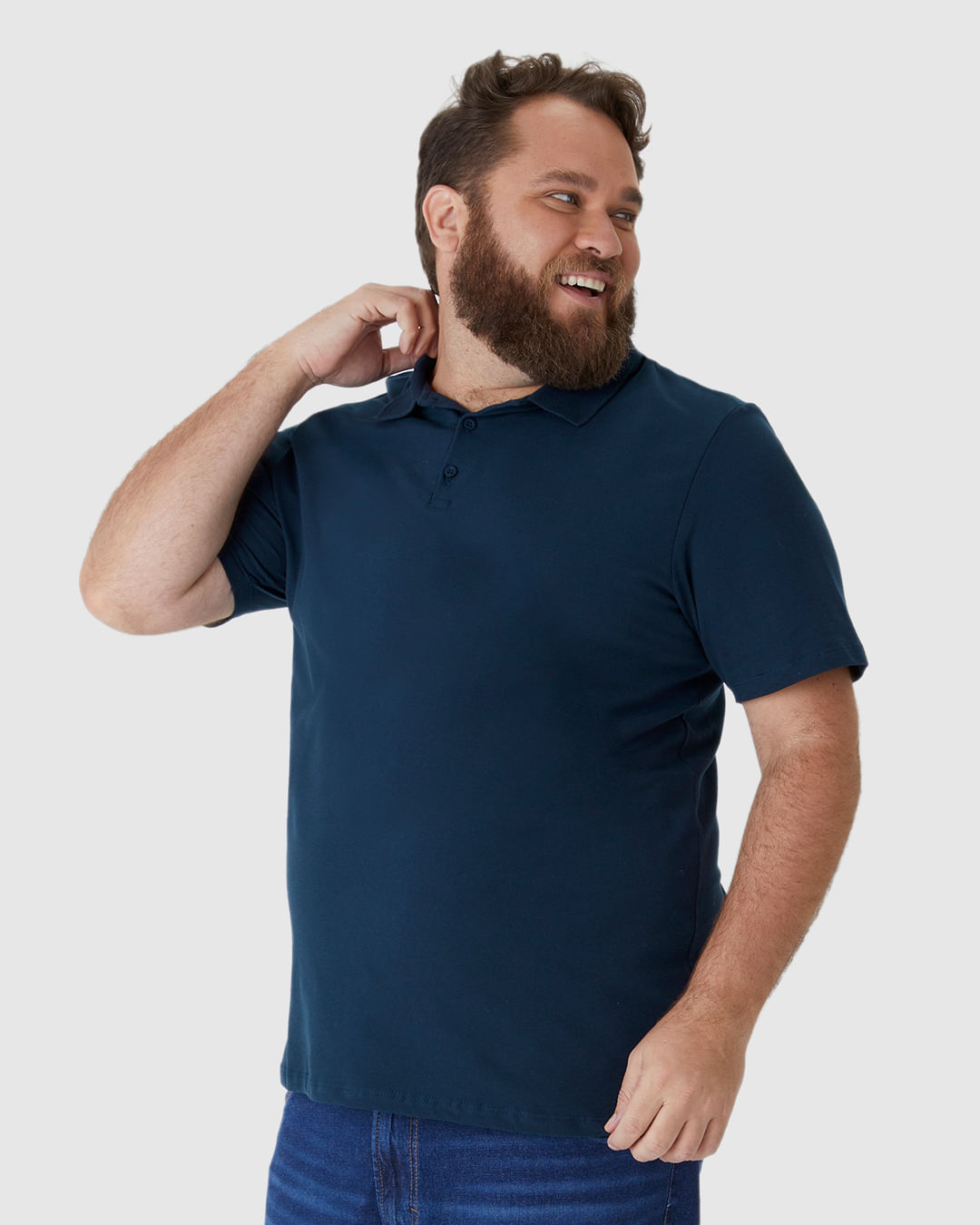 Camisa Polo Básica Masculina Plus Size Em Piquet Stretch