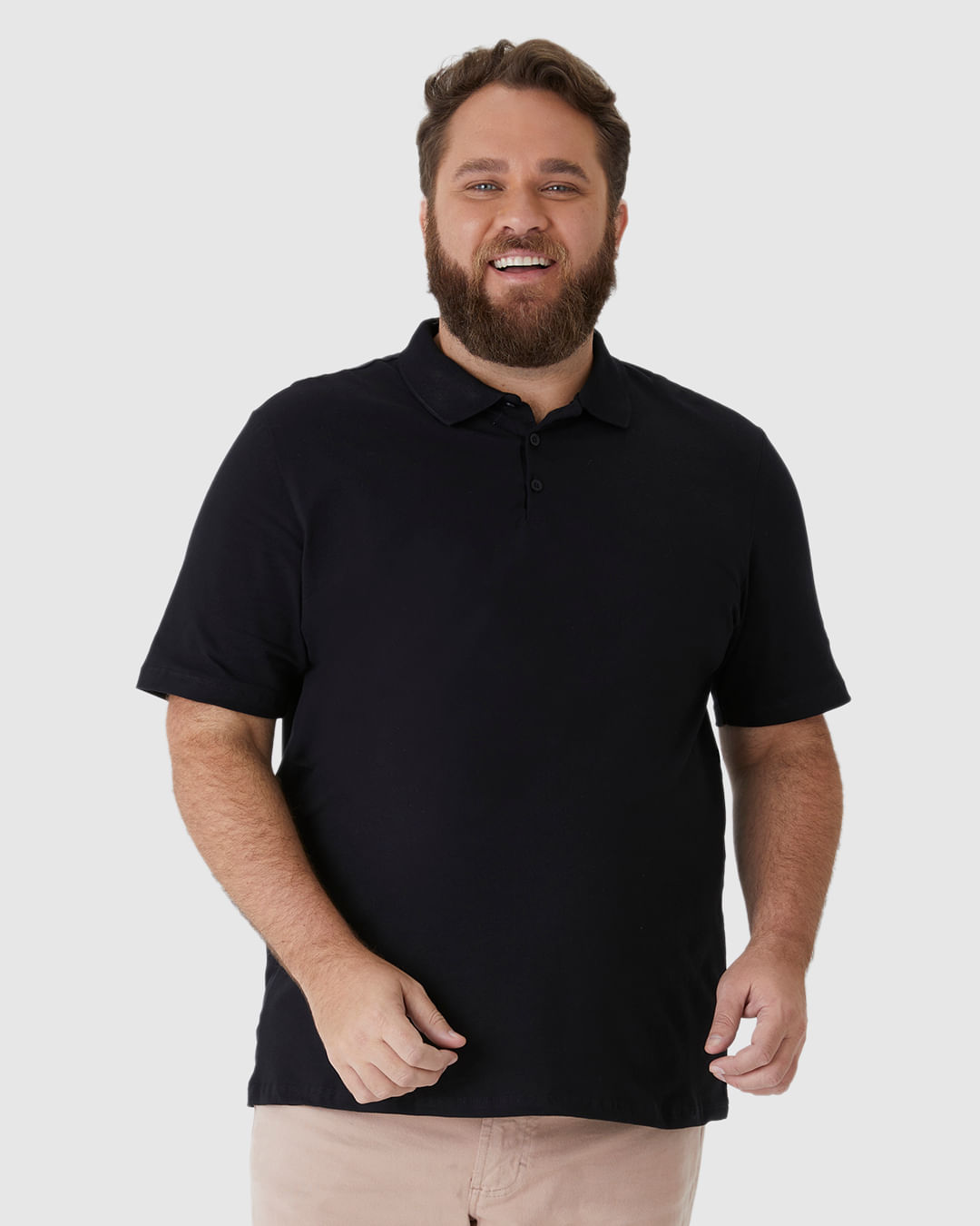 Camisa Polo Básica Masculina Plus Size Em Piquet Stretch
