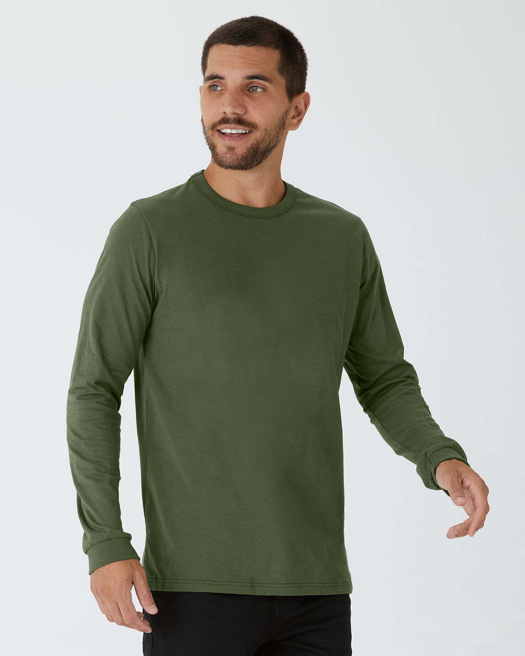Camiseta Básica Masculina Punho Aplicado Em Algodão