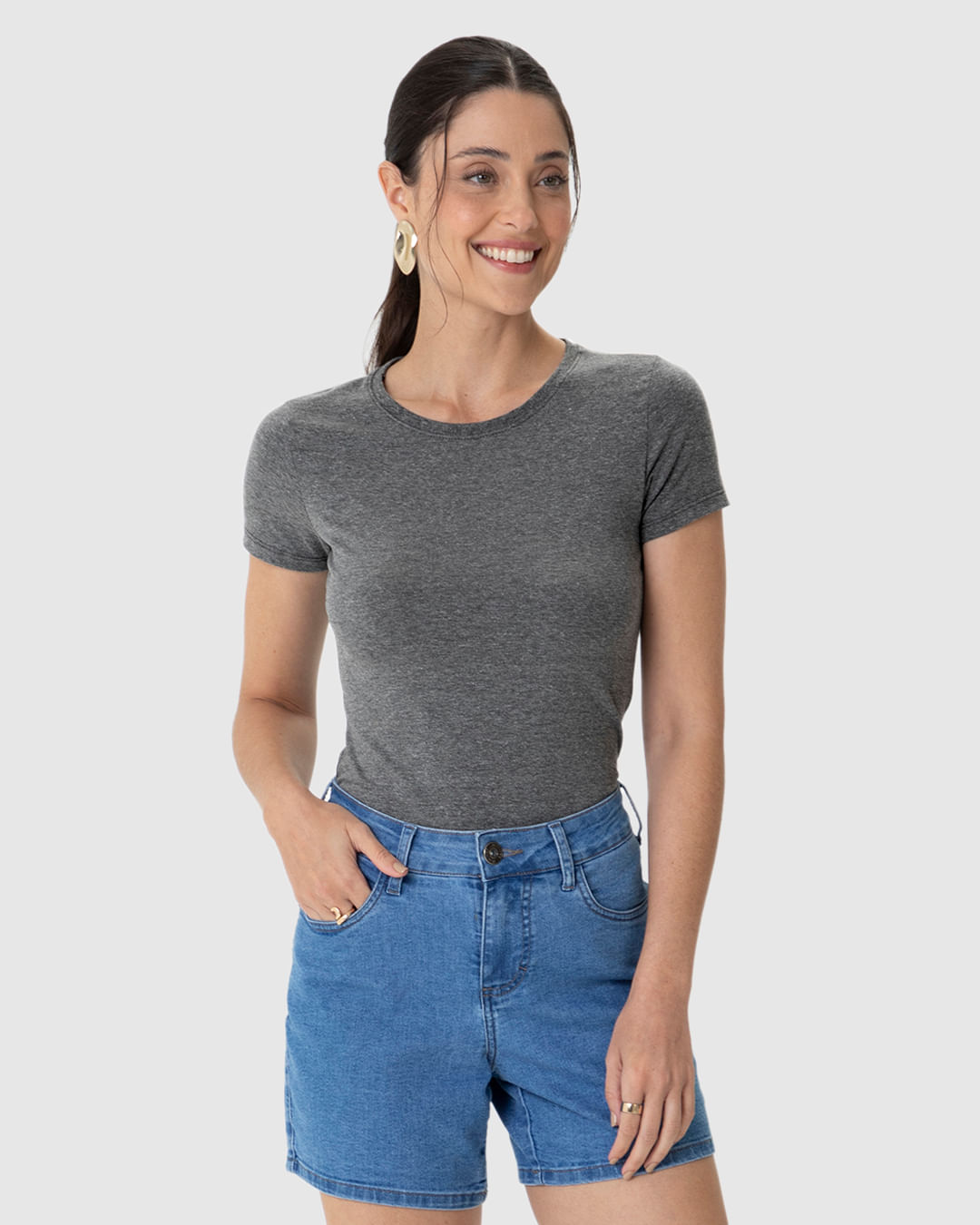 Blusa Básica Feminina Decote Redondo Em Algodão - Imagem 21