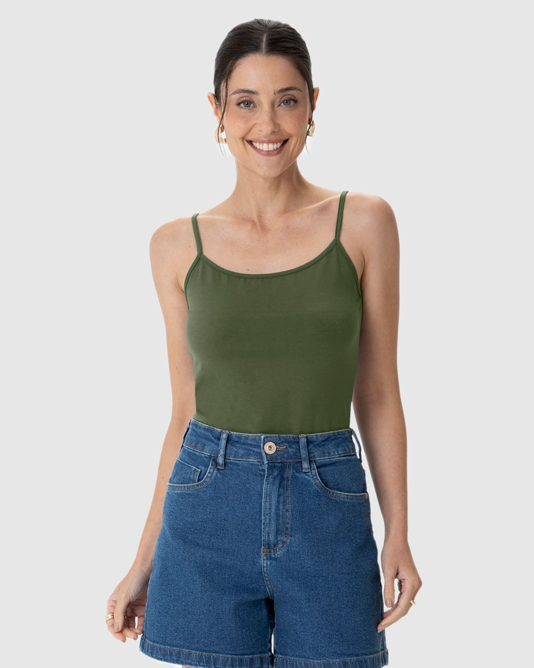 Regata Básica Feminina Alça Fina Em Algodão - Imagem 6