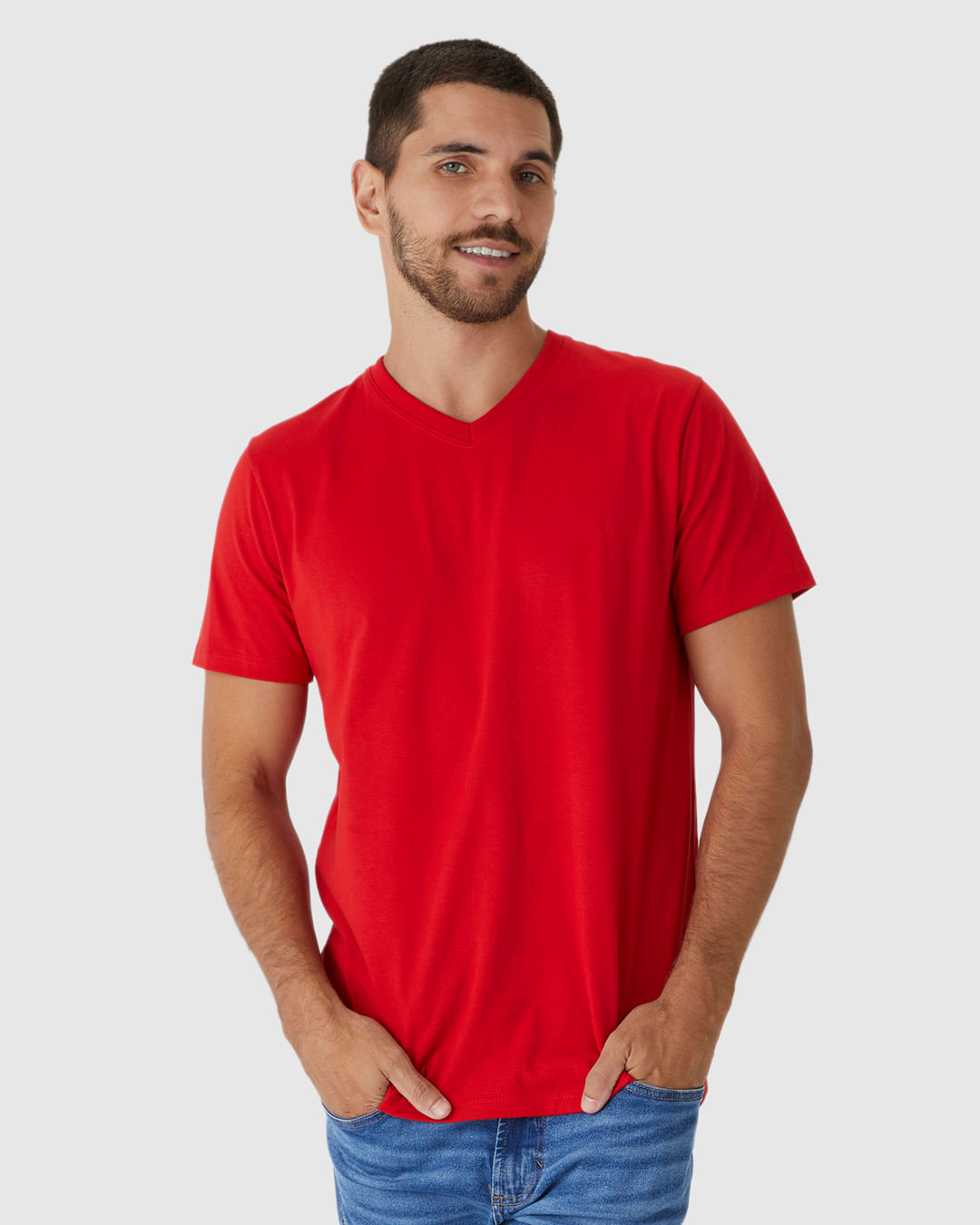 Camiseta Básica Masculina Gola V Em Algodão - Imagem 6