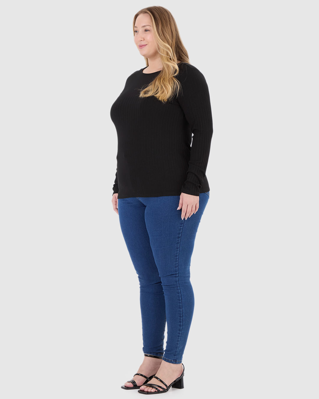 Blusa Básica Feminina Plus Size Manga Longa Em Canelado De Viscose - Imagem 7