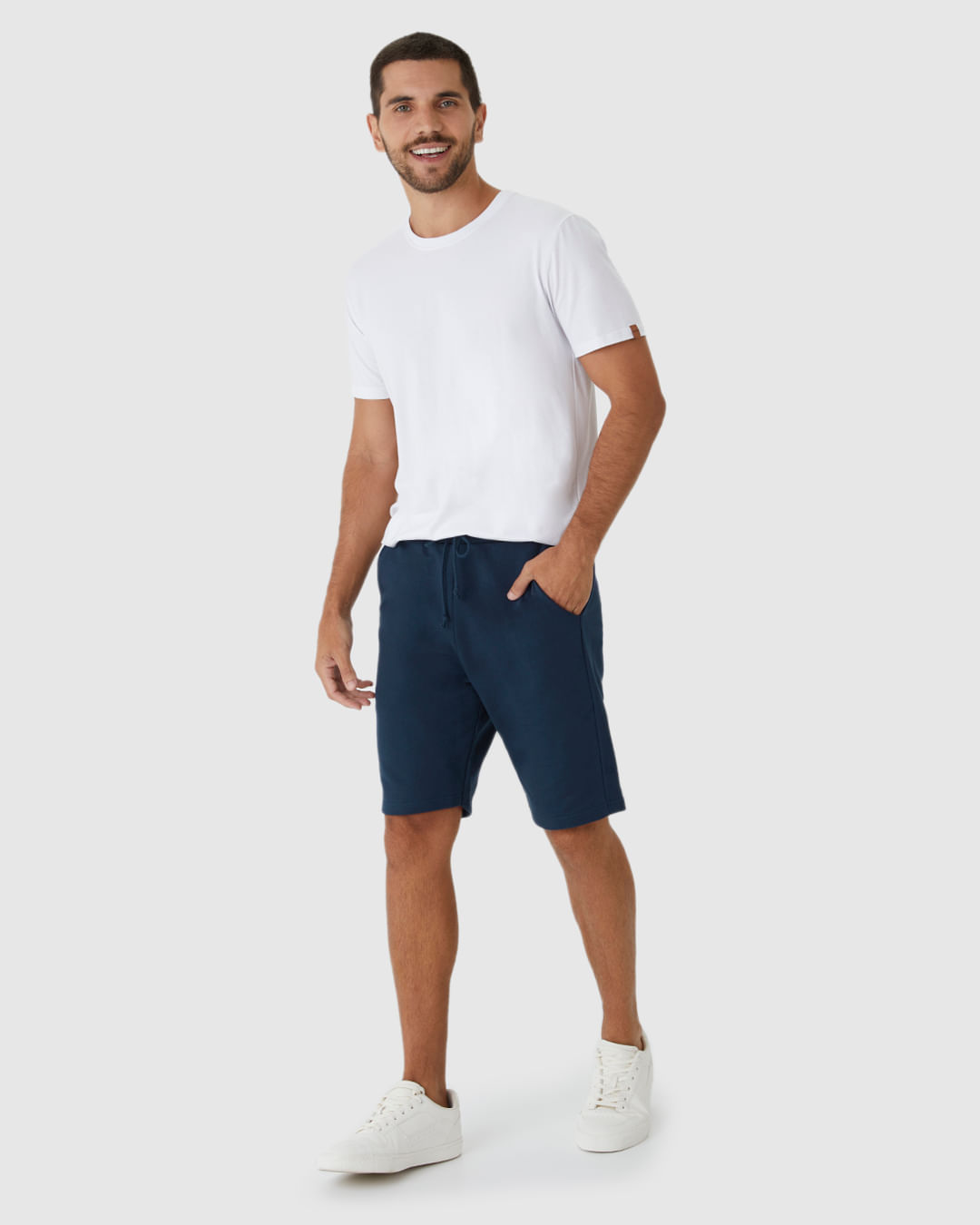 Bermuda Básica Masculina Cintura Média Em Moletom Sem Flanela - Imagem 17
