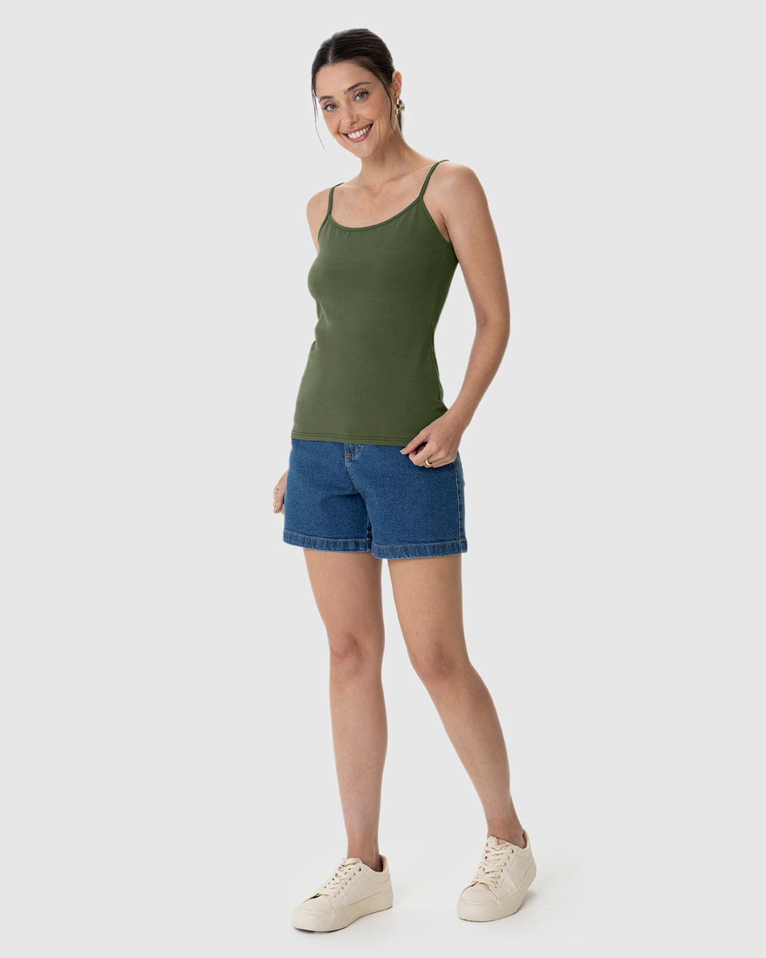 Regata Básica Feminina Alça Fina Em Algodão - Imagem 7