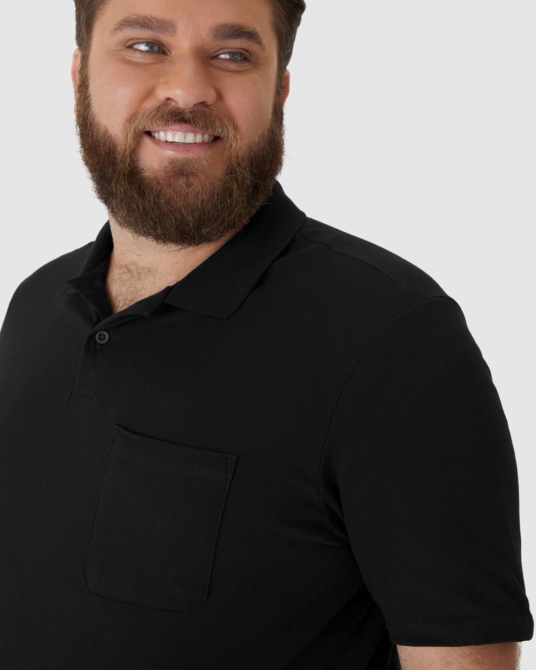 Camisa Polo Básica Masculina Plus Size Bolso Frontal Em Piquet Stretch - Imagem 3