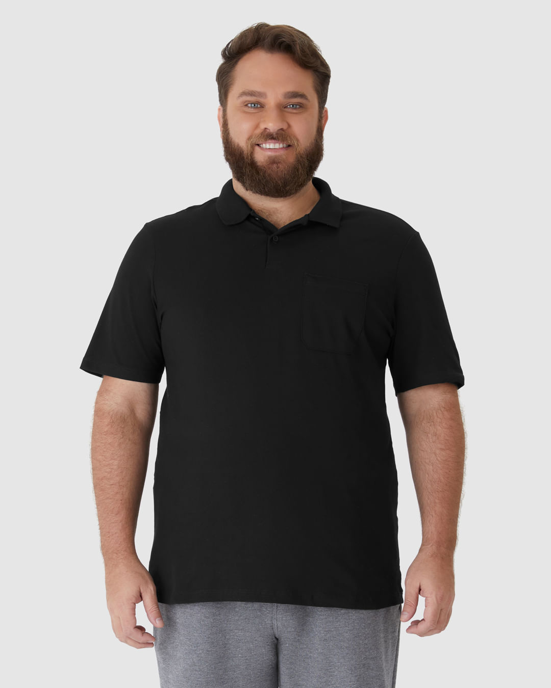 Camisa Polo Básica Masculina Plus Size Bolso Frontal Em Piquet Stretch - Imagem 9