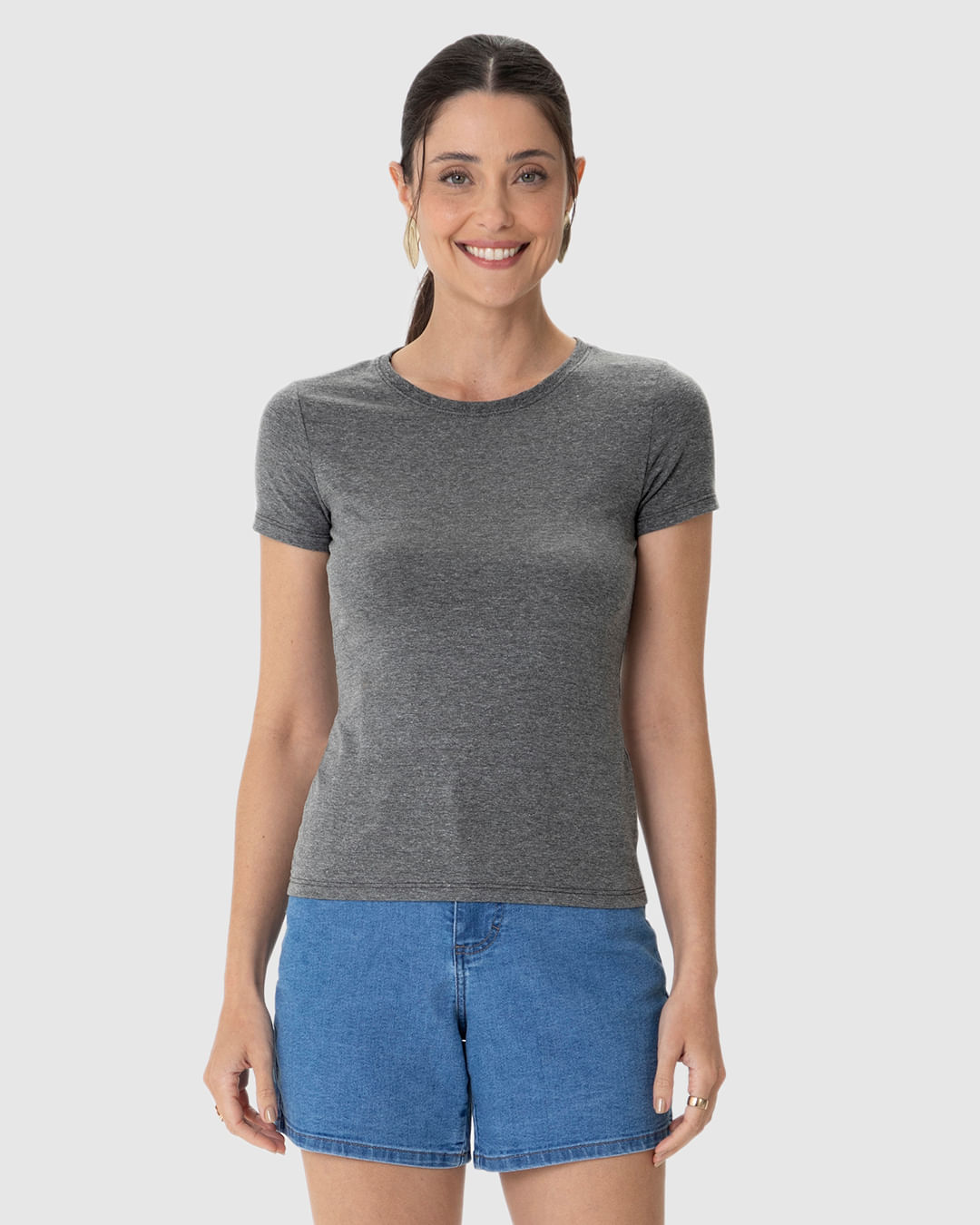 Blusa Básica Feminina Decote Redondo Em Algodão - Imagem 14