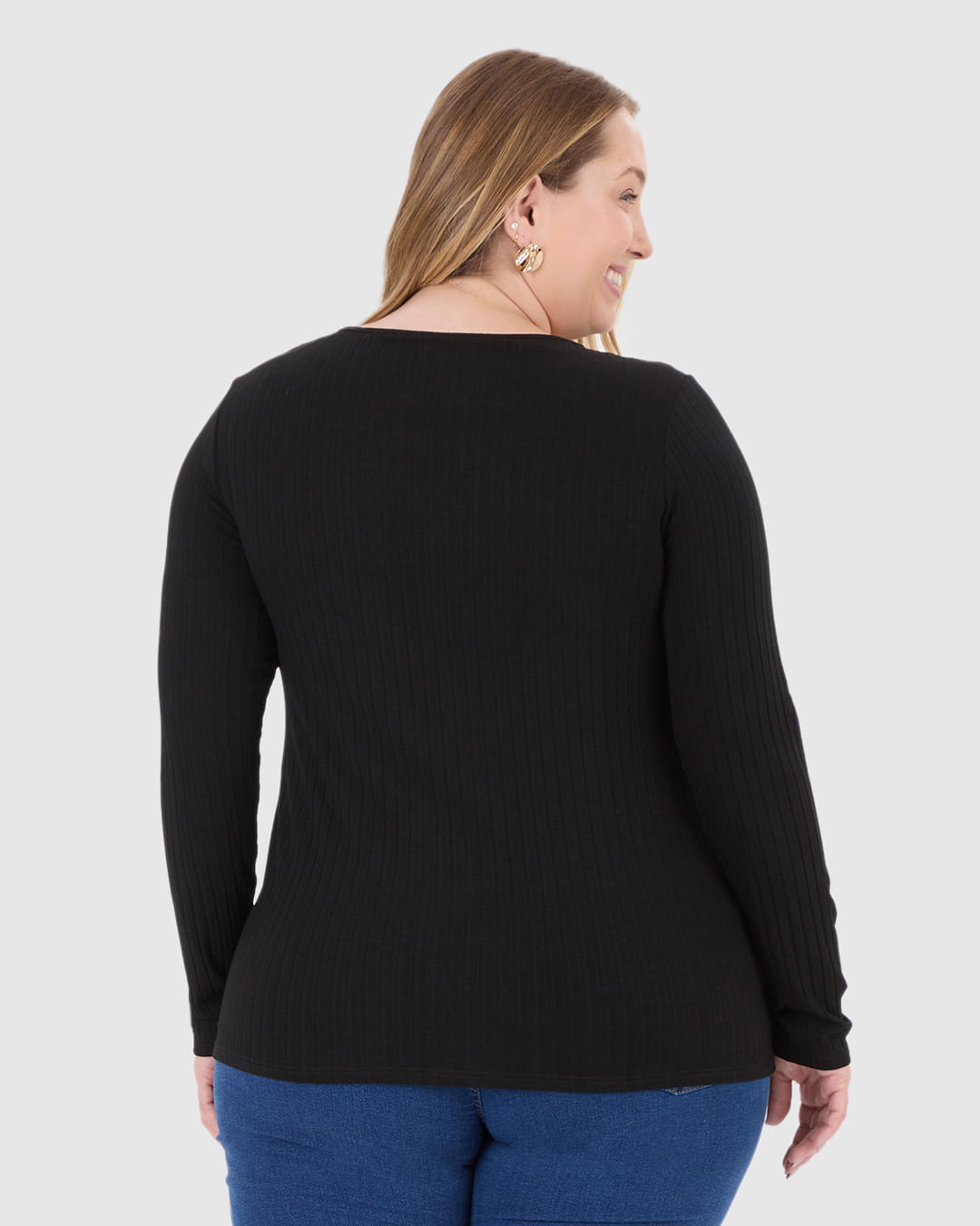 Blusa Básica Feminina Plus Size Manga Longa Em Canelado De Viscose - Imagem 20