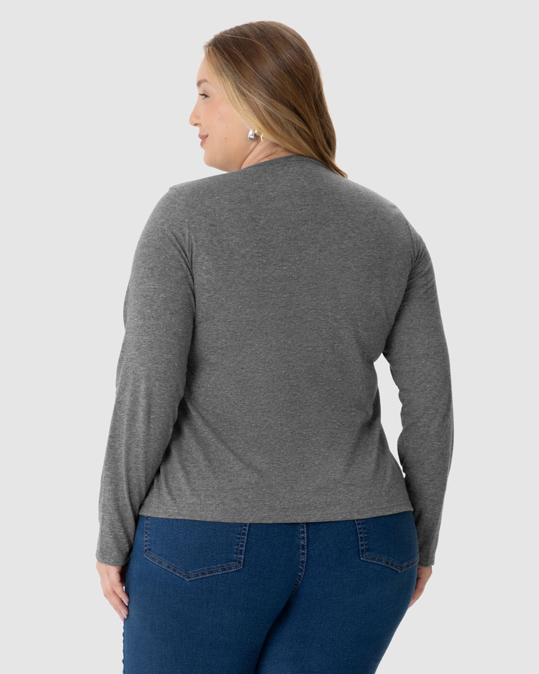 Blusa Básica Feminina Plus Size Manga Longa Em Algodão - Imagem 5