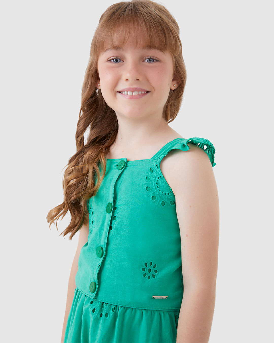 Conjunto Menina Blusa Cropped E Saia Midi Em Laise Algodão - Carinhoso - Imagem 2