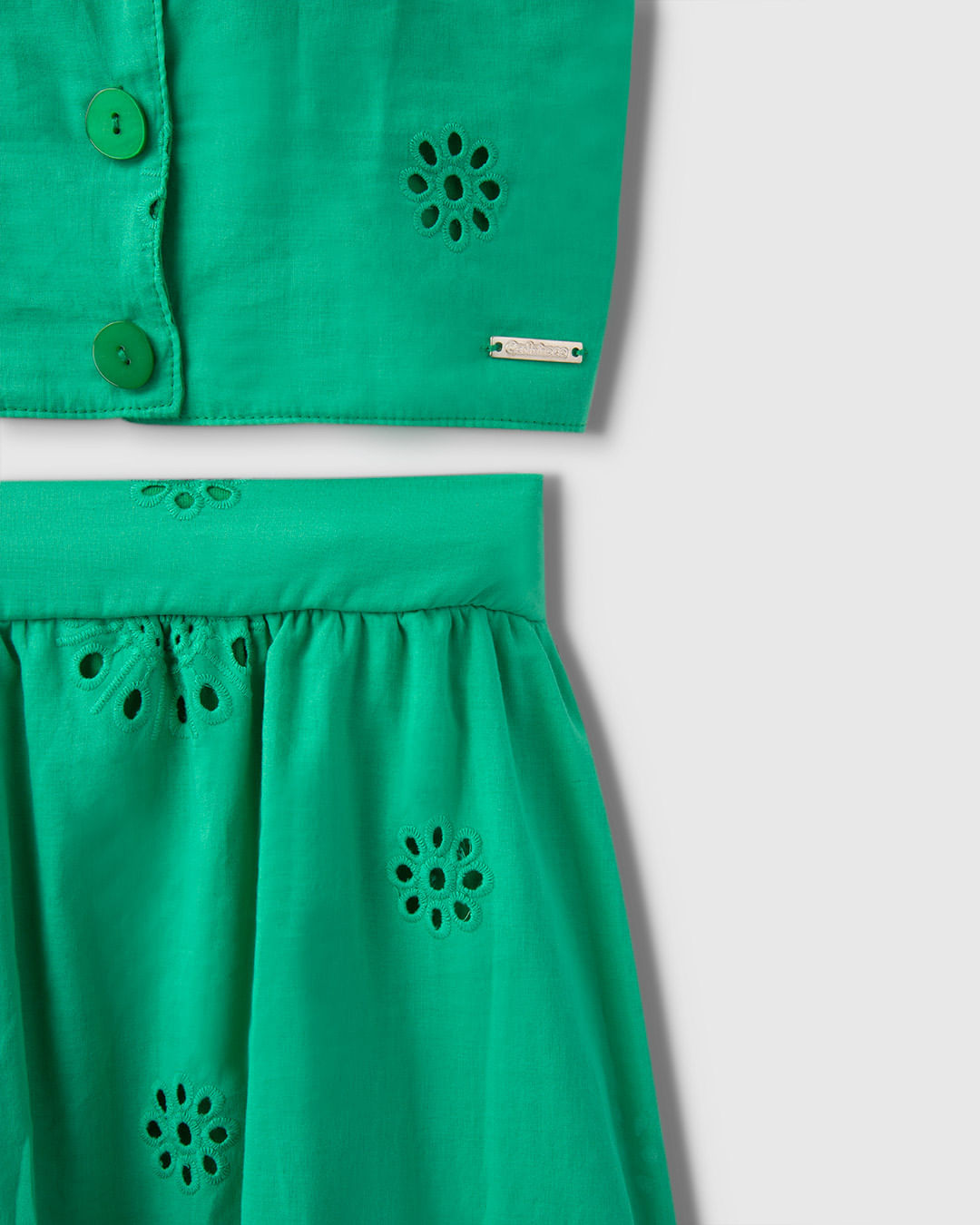Conjunto Menina Blusa Cropped E Saia Midi Em Laise Algodão - Carinhoso - Imagem 23