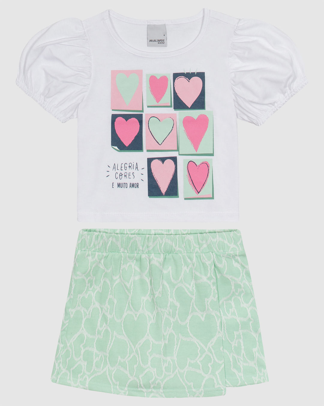 Conjunto Infantil Menina Blusa E Shorts Saia Em Mix Tecidos Malwee Kids - Imagem 2