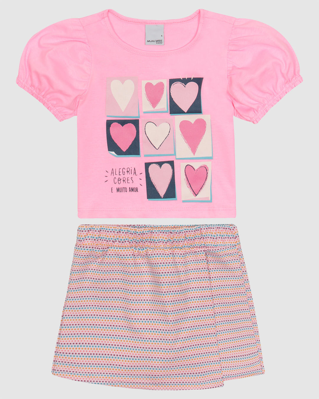 Conjunto Infantil Menina Blusa E Shorts Saia Em Mix Tecidos Malwee Kids - Imagem 3