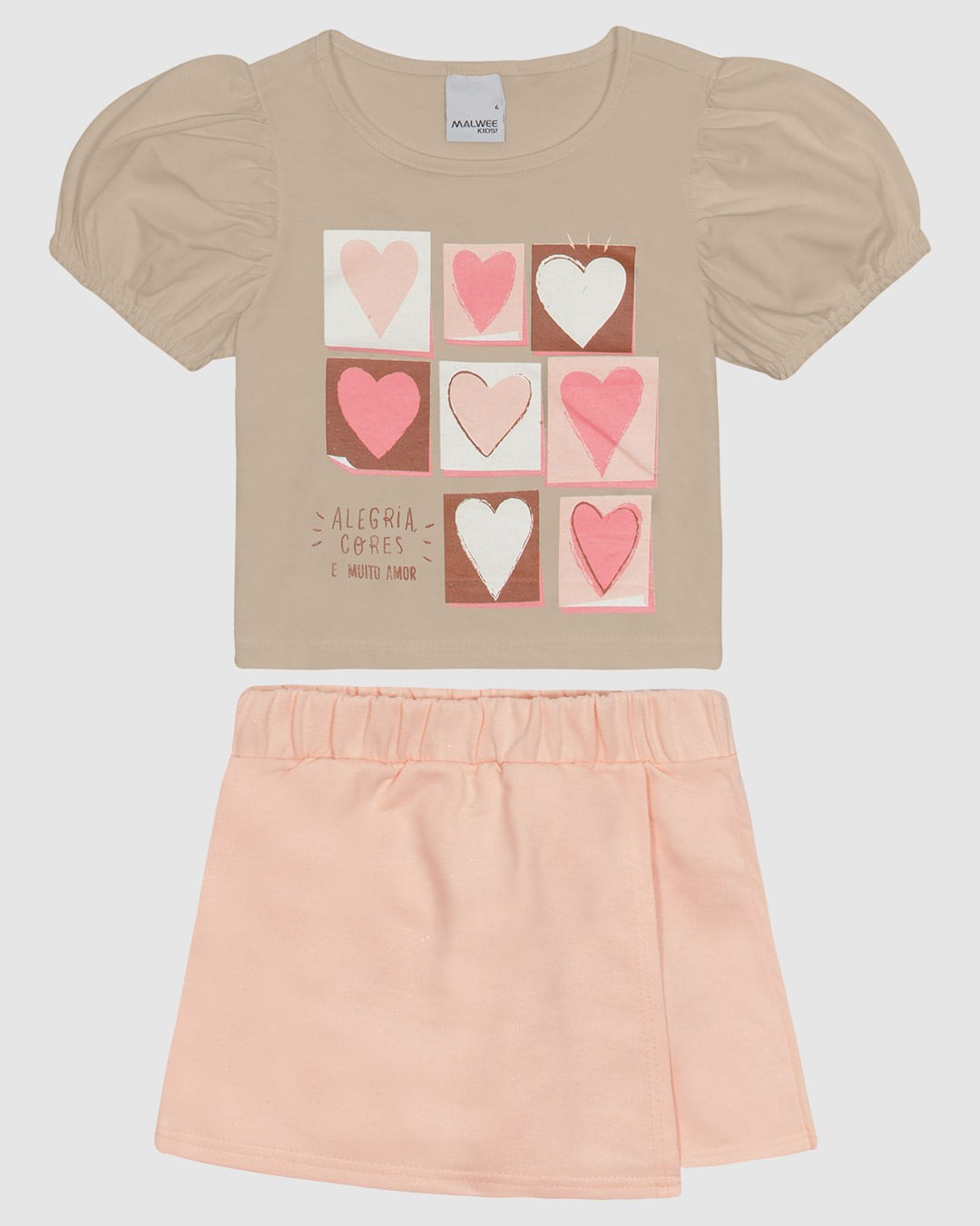 Conjunto Infantil Menina Blusa E Shorts Saia Em Mix Tecidos Malwee Kids