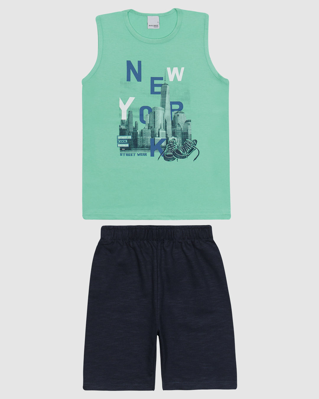 Conjunto Infantil Menino Regata Estampa Frontal Em Algodão Malwee Kids