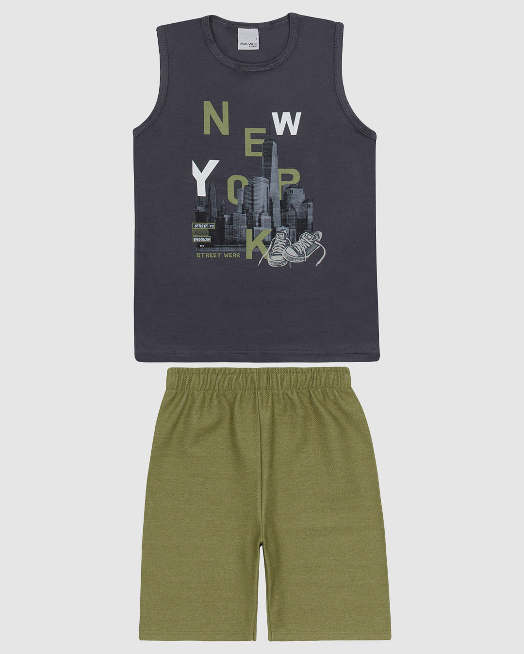 Conjunto Infantil Menino Regata Estampa Frontal Em Algodão Malwee Kids