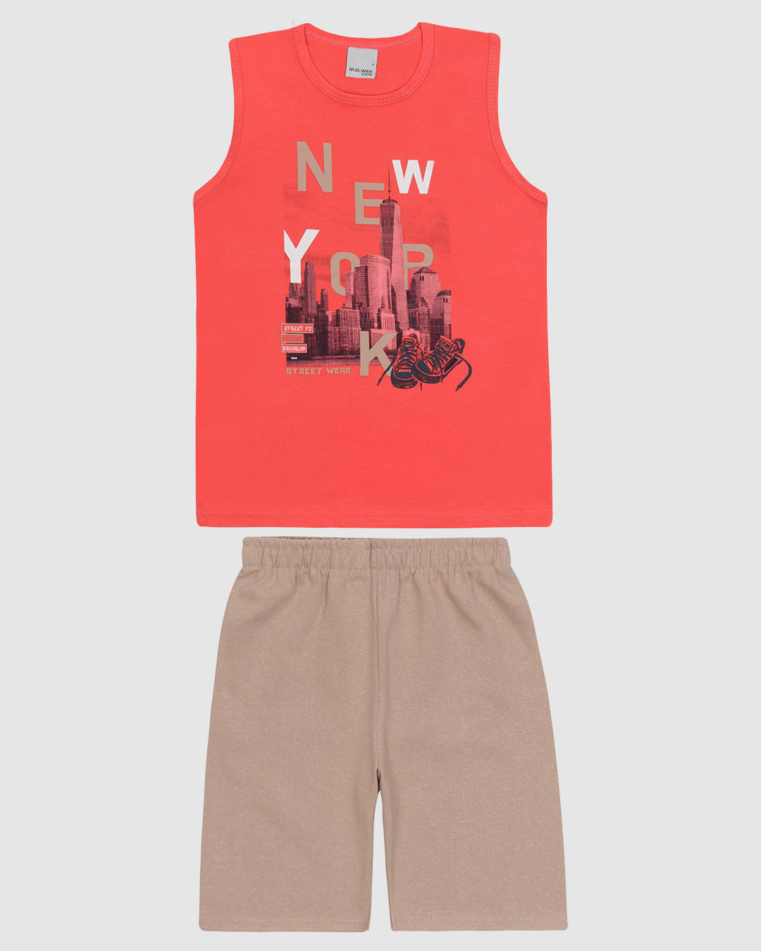 Conjunto Infantil Menino Regata Estampa Frontal Em Algodão Malwee Kids