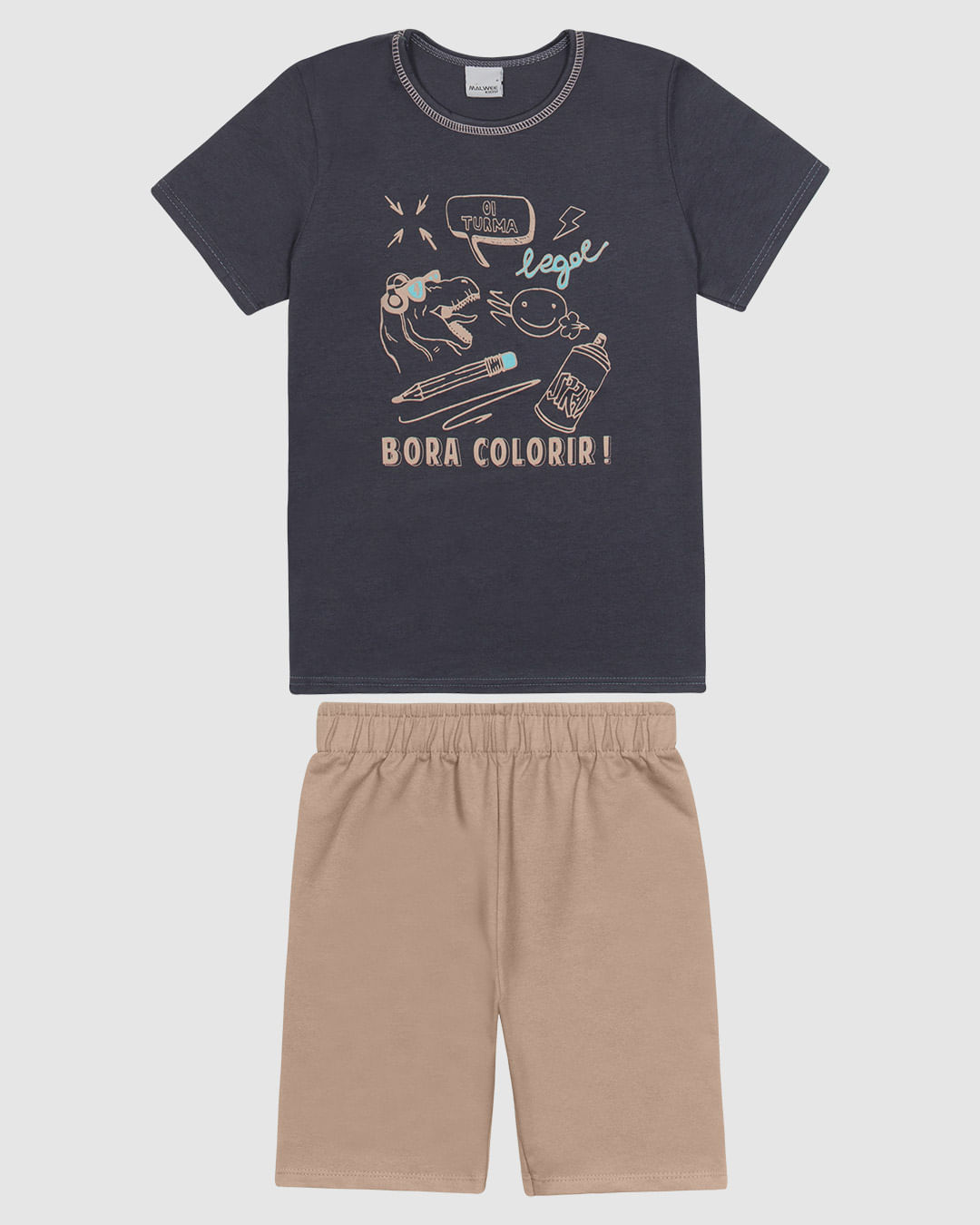 Conjunto Infantil Menino Camiseta Estampa Frontal Em Algodão Malwee Kids