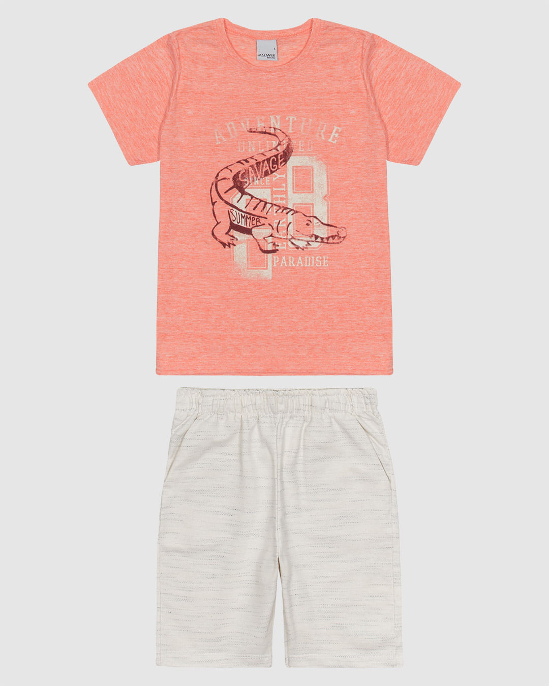 Conjunto Infantil Menino Camiseta E Bermuda Em Mix Tecidos Malwee Kids