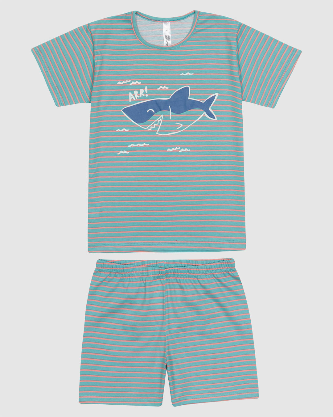 Pijama Infantil Menino Camiseta Estampa Tubarão Em Algodão Malwee Kids