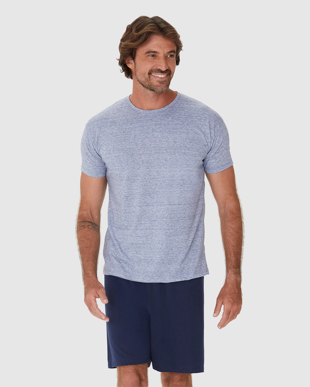 Pijama Masculino Camiseta Gola Redonda Manga Curta Em Algodão - Imagem 6