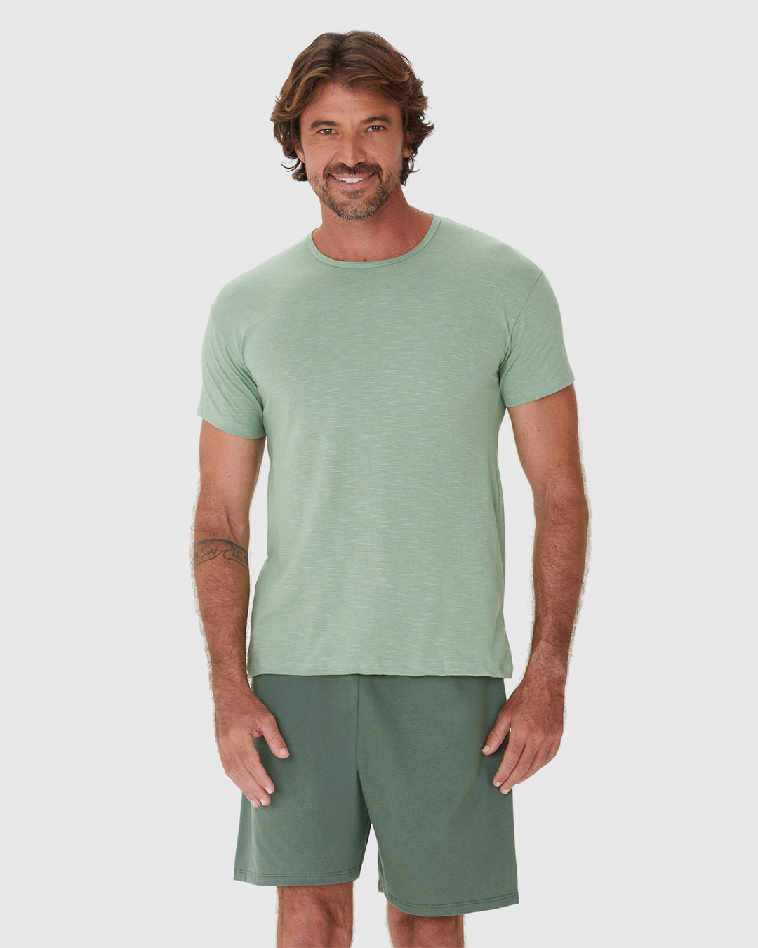 Pijama Masculino Camiseta Gola Redonda Manga Curta Em Algodão - Imagem 16