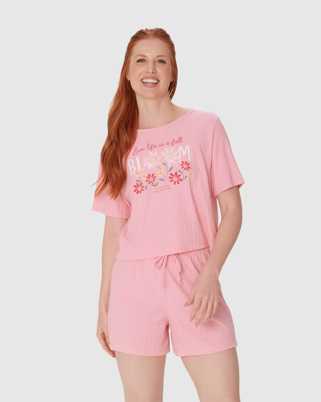 Pijama Feminino Blusa Estampa Frontal Em Malha Linho Canelada - Imagem 16