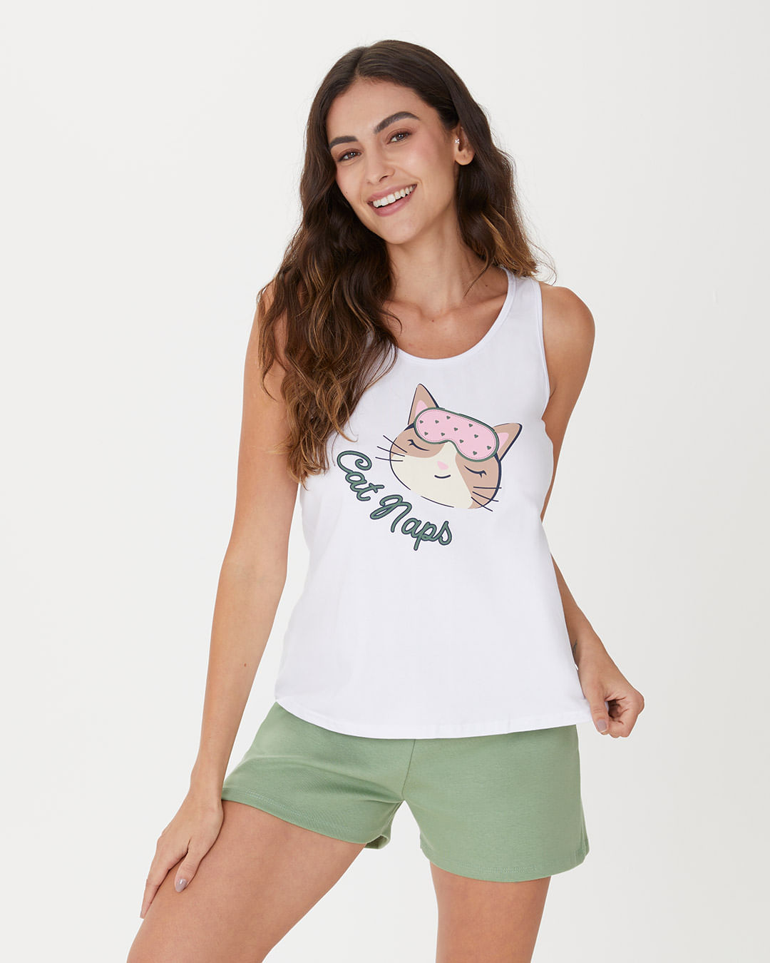 Pijama Feminino Regata Estampada E Shorts Em Algodão - Imagem 11