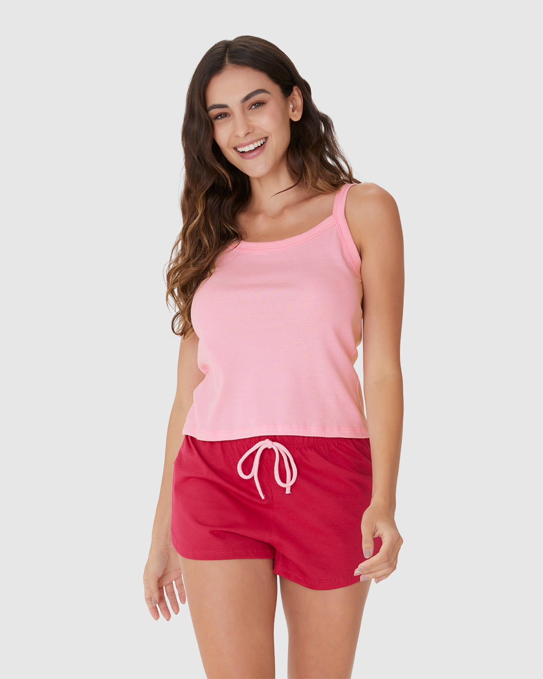 Pijama Feminino Regata Alça Fina E Shorts Em Algodão