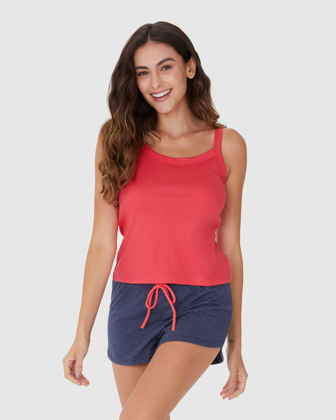 Pijama Feminino Regata Alça Fina E Shorts Em Algodão