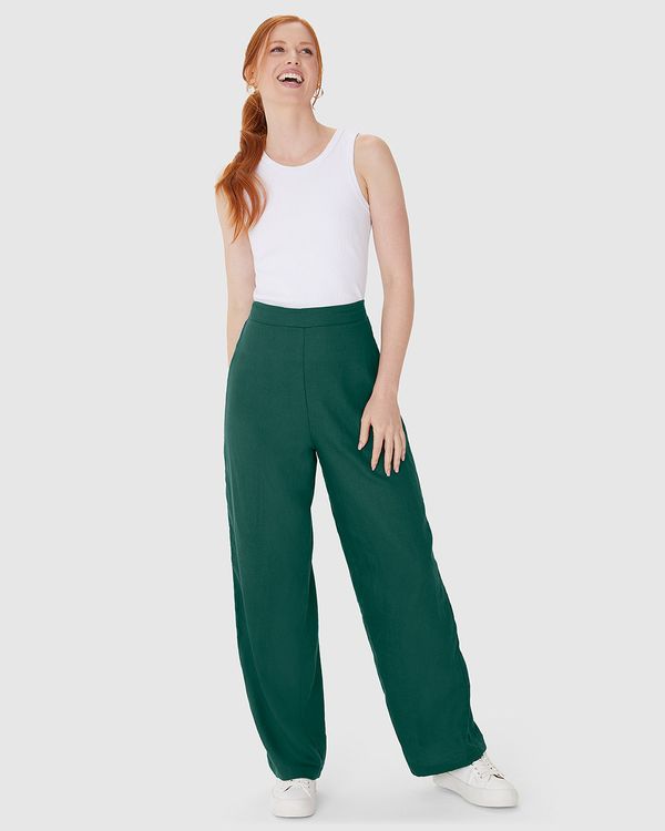 Calça Reta Feminina Cintura Alta Em Viscolinho Verde - P