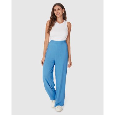 Calça Reta Feminina Cintura Alta Em Viscolinho