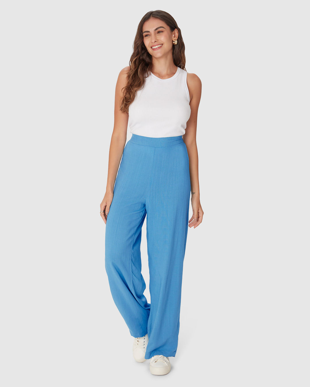 Calça Reta Feminina Cintura Alta Em Viscolinho - Imagem 6