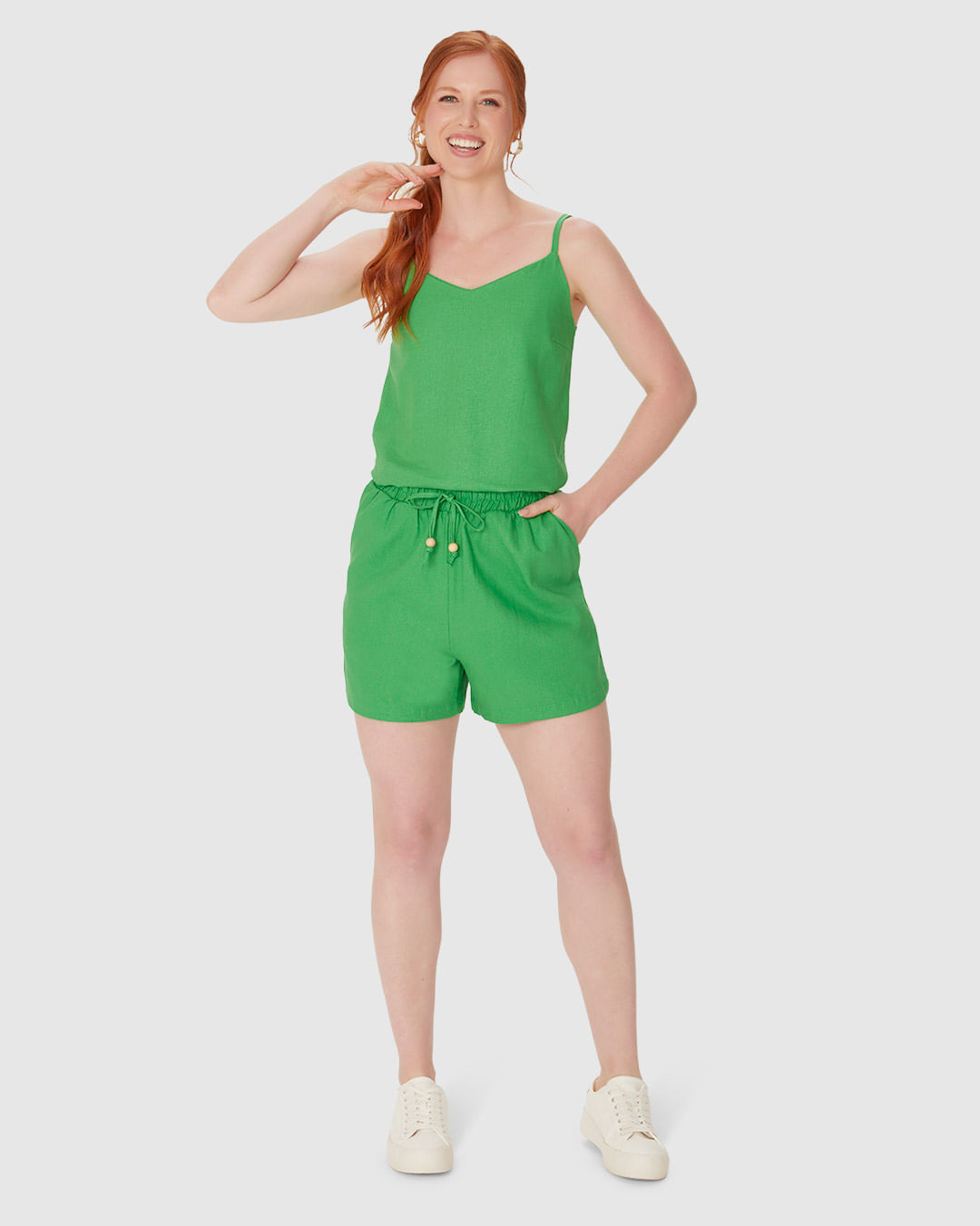 Shorts Clochard Feminino Cordão Frontal Em Viscolinho - Verde - PP