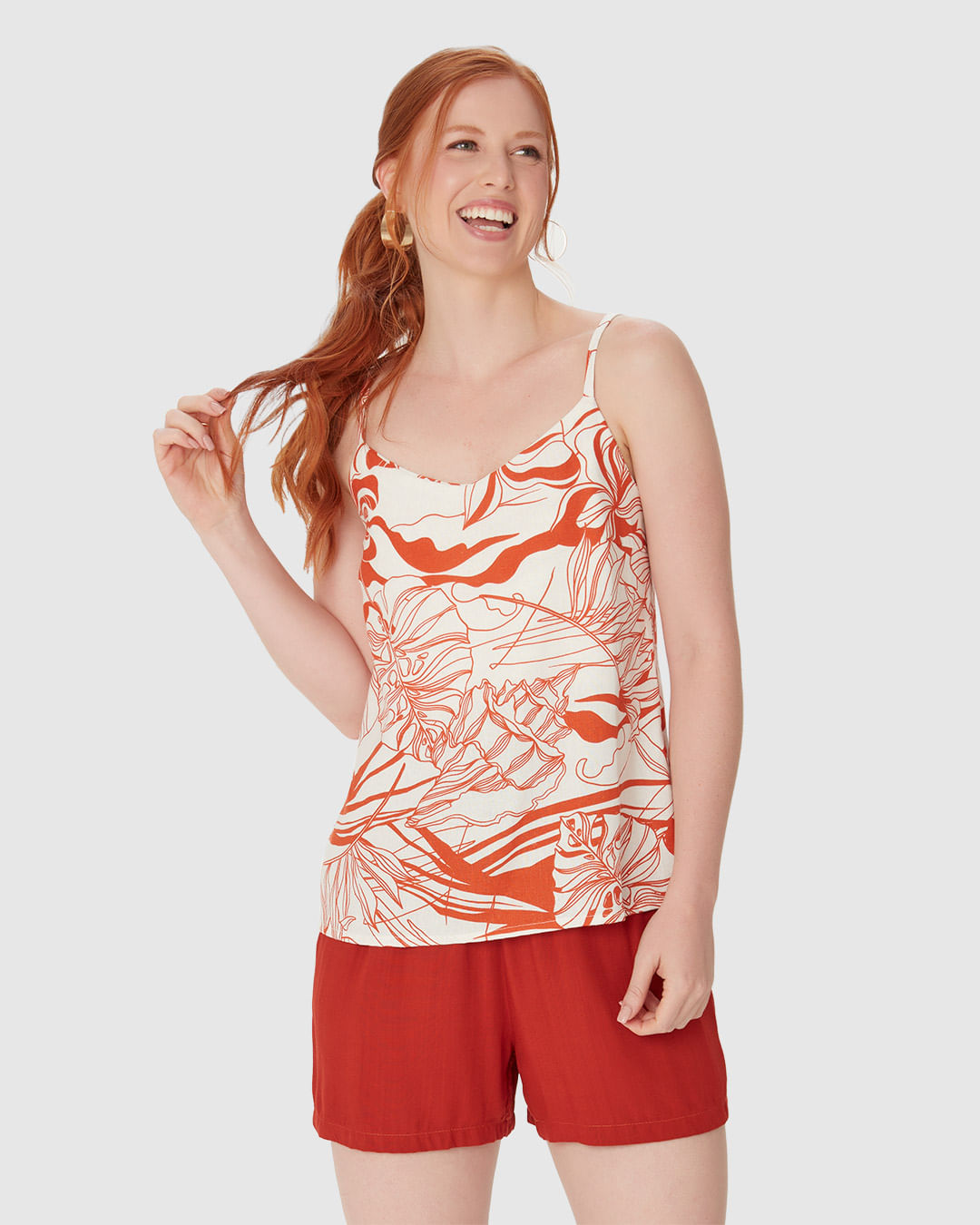 Regata Feminina Decote V Alça Fina Em Viscolinho