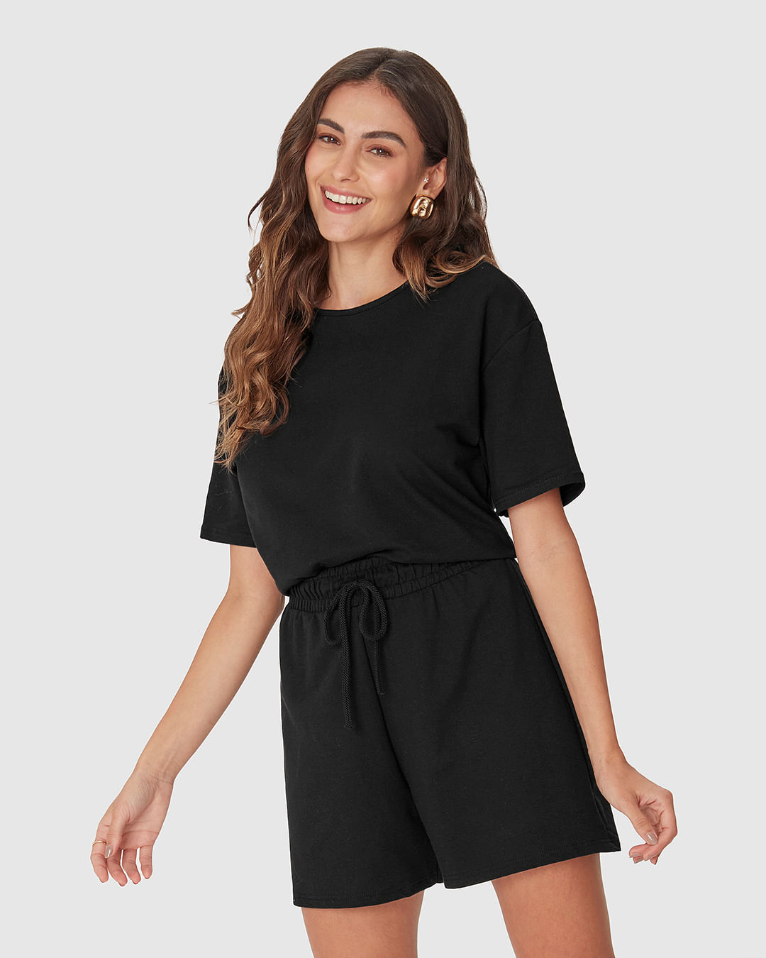 Blusa Ampla Feminina Manga Curta Em Malha Tweed E Moletinho - Imagem 21