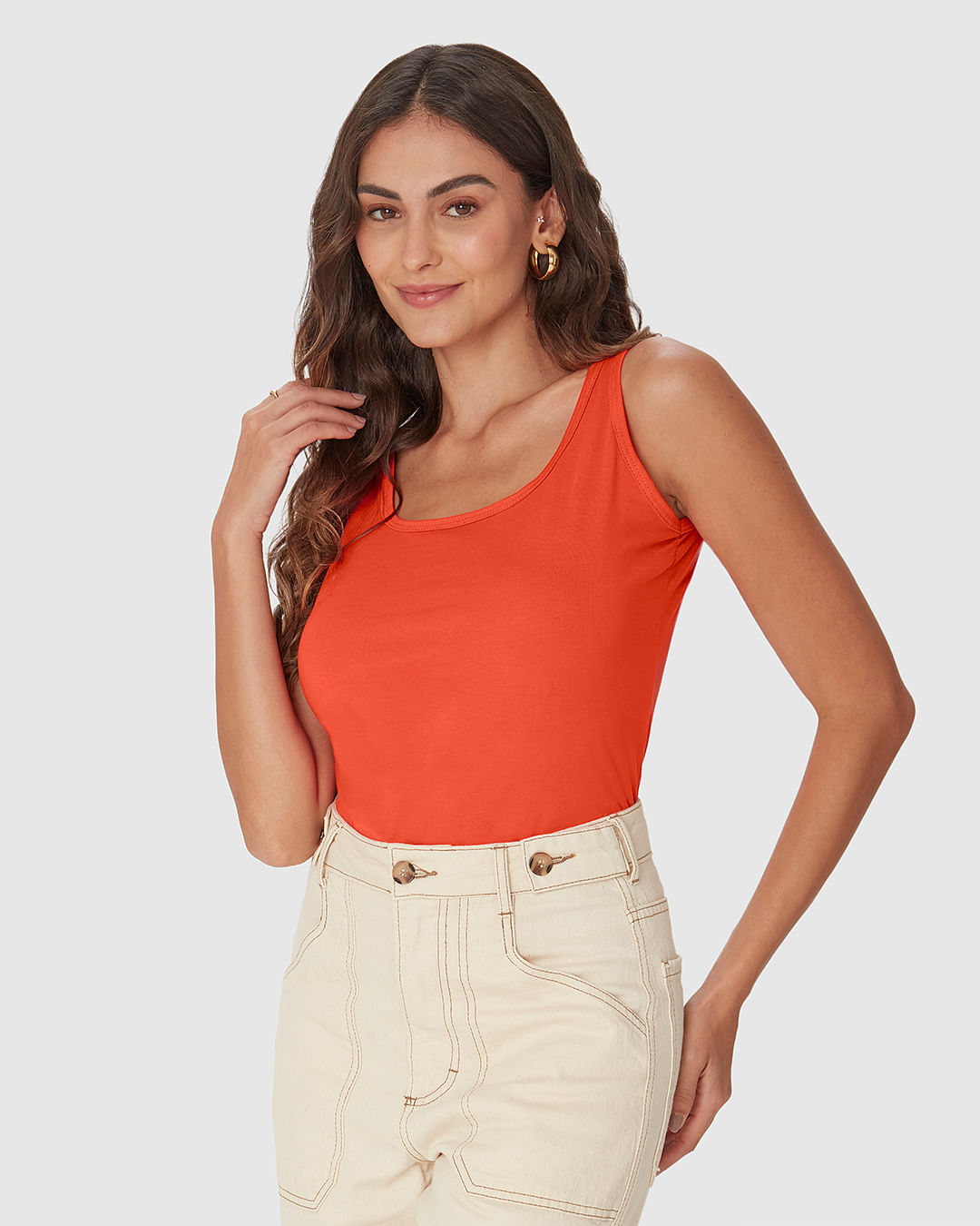 Regata Básica Feminina Decote U Em Malha Algodão Pima - Imagem 6