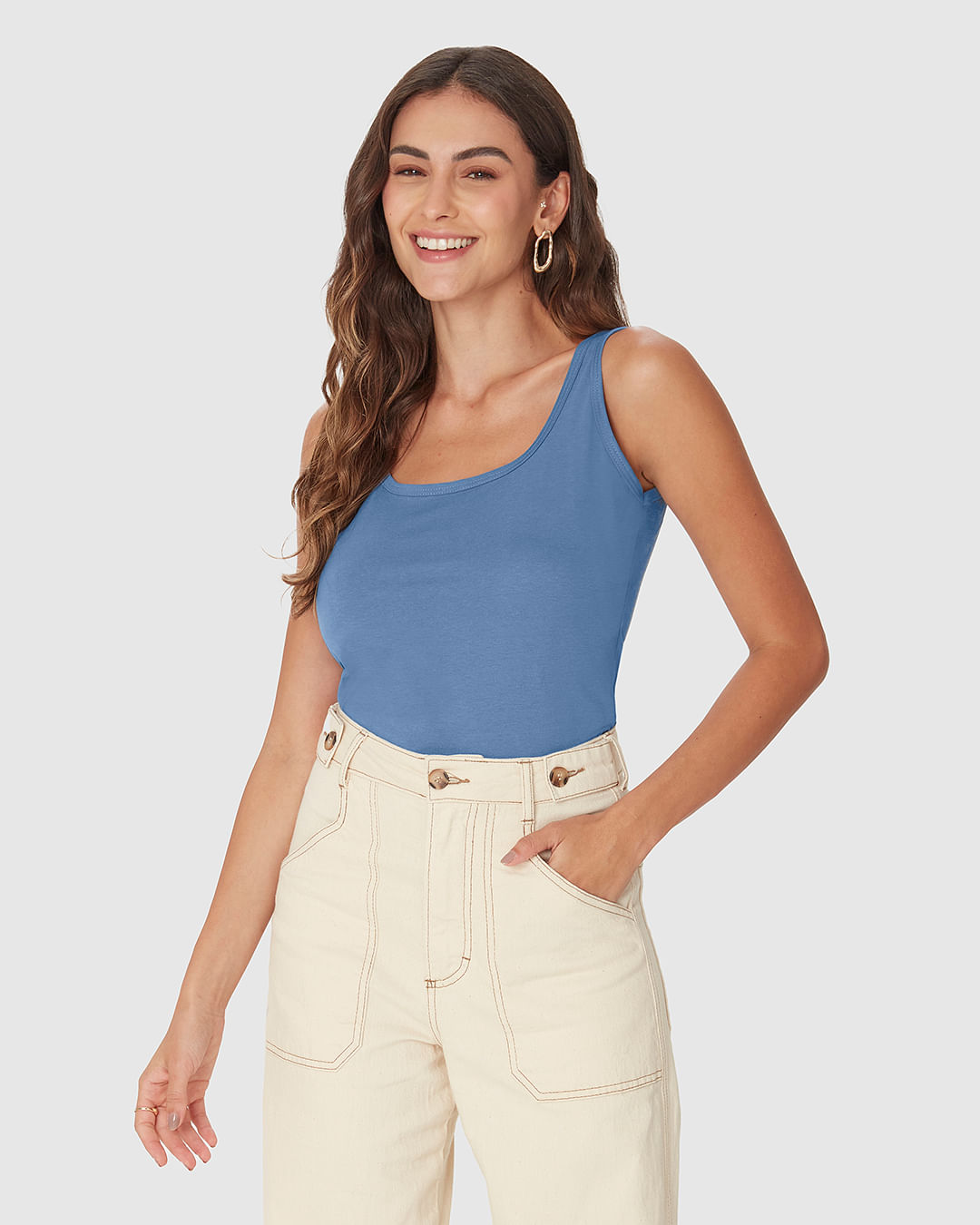 Regata Básica Feminina Decote U Em Malha Algodão Pima - Imagem 6