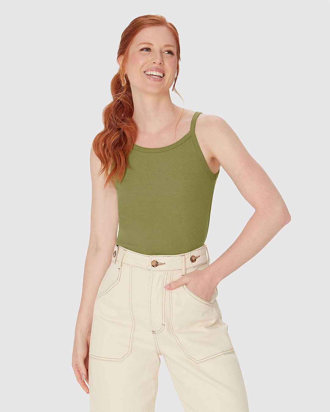 Regata Feminina Decote Redondo Alça Fina Em Algodão